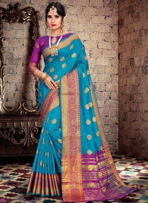Blue Art Silk Zari Weaving Wedding Saree