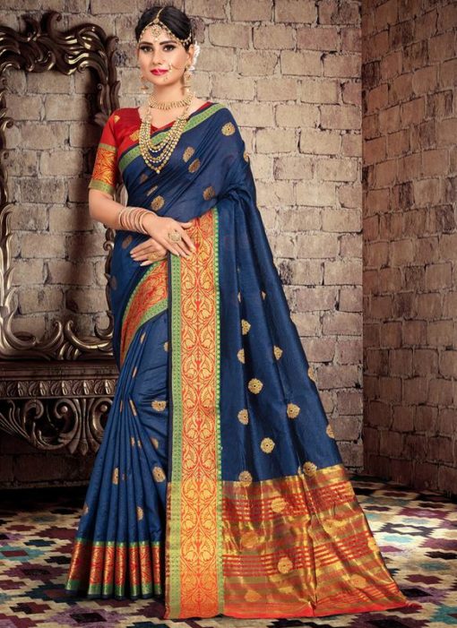 Navy Blue Art Silk Zari Weaving Wedding Saree
