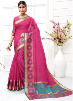 Pink Cotton Silk Zari Weaving Wedding Saree