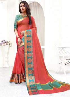 Red Cotton Silk Zari Weaving Wedding Saree