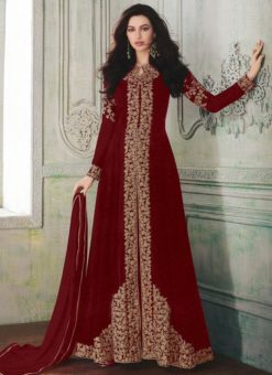 Maroon Georgette Embroidered Work Designer Anarkali Salwar Suit