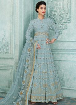 Grey Georgette Lakhnavi Work Designer Anarkali Suit