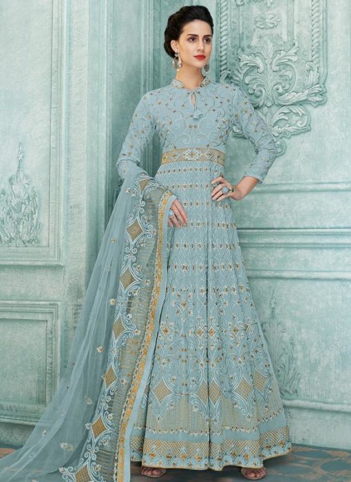 Grey Georgette Lakhnavi Work Designer Anarkali Suit