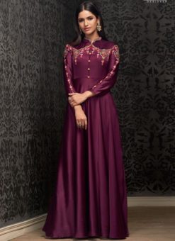 Purple Tapeta Silk Embroidered Work Designer Gown