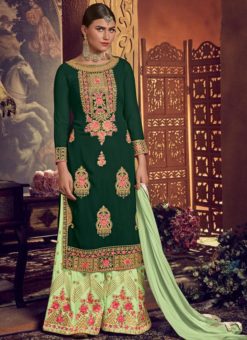 Green Georgette Embroidered Work Designer Palazzo Suit