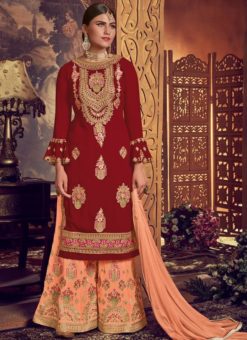 Maroon Georgette Embroidered Work Designer Palazzo Suit