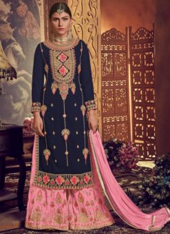 Blue Georgette Embroidered Work Designer Palazzo Suit