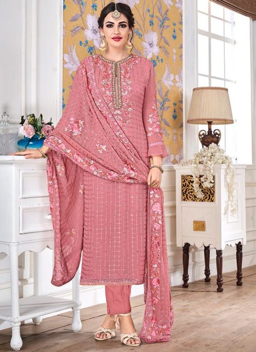 Pink Georgette Embroidered Work Designer Salwar Suit