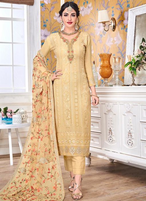 Yellow Georgette Embroidered Work Designer Salwar Suit