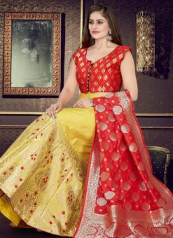 Red And Yellow Banarasi Silk Readymade Lehenga Choli