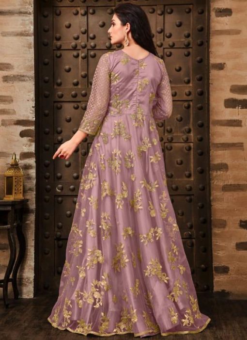 Purple Designer Net Embroidered Work Anarkali Suit