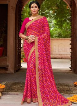 Pink Georgette Bandhani Traditional Saree