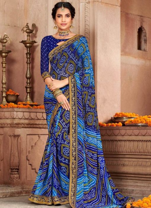 Blue Georgette Bandhani Traditional Saree