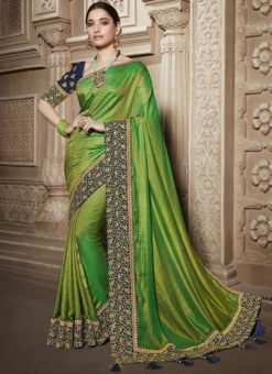 Green Silk Embroidered Work Designer Saree