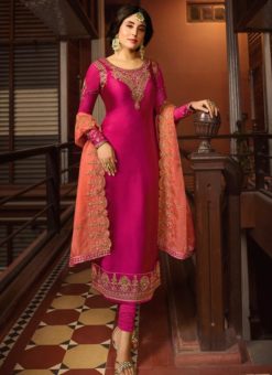 Pink Satin Designer Party Wear Salwar Kameez
