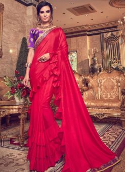 Red Silk Designer Party Wear Saree