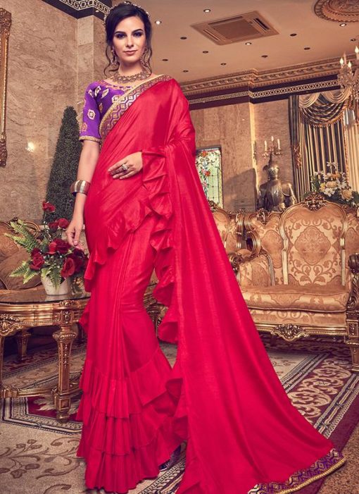 Red Silk Designer Party Wear Saree