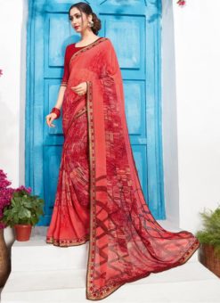 Red Georgette Casual Printed Saree