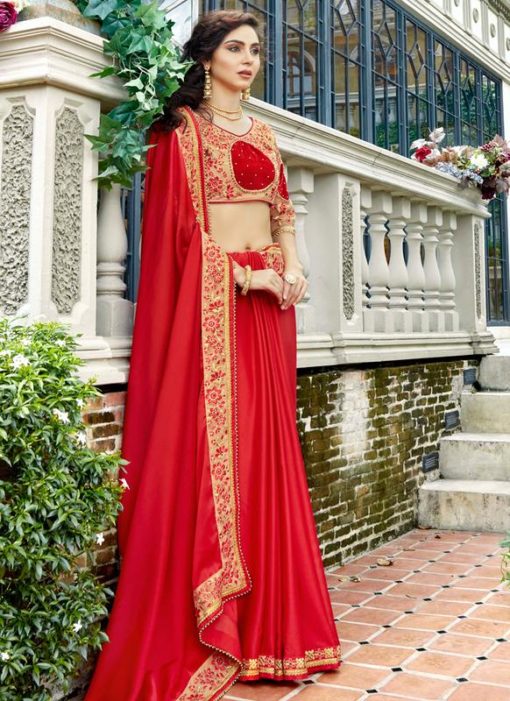 Red Silk Patch Border Designer Saree