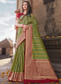 Green Silk Zari Print Wedding Saree
