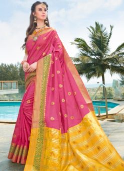 Pink Silk Zari Print Wedding Saree