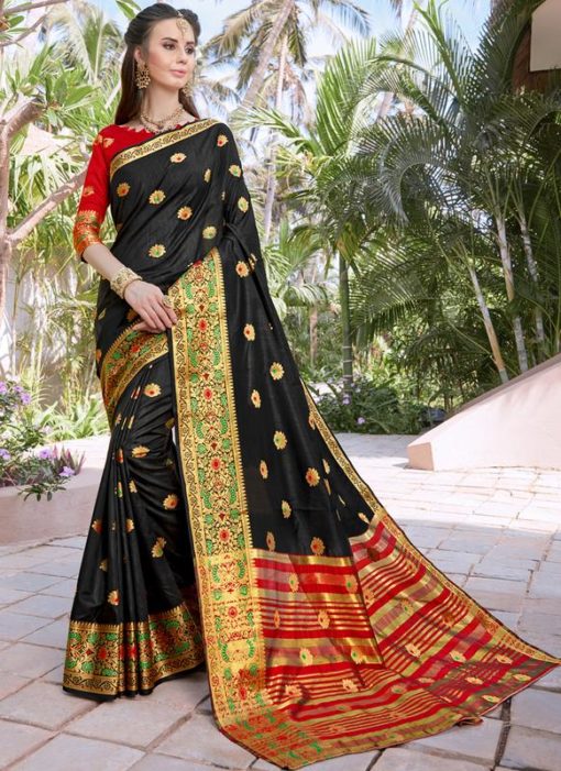 Black Silk Zari Weaving Saree