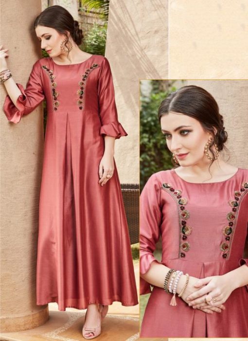 Maroon Cotton Embroidered Work Party Wear Kurti