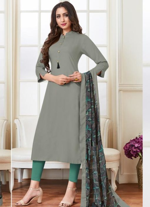 Grey Rayon Cotton Party Wear Kurti With Duppata