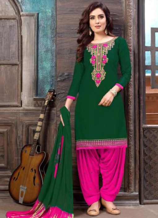 Green Cotton Embroidered Work Designer Patiyala Salwar Suit