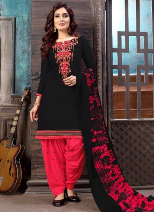 Black Cotton Embroidered Work Designer Patiyala Salwar Suit