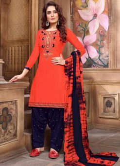 Orange Cotton Embroidered Work Designer Patiyala Salwar Suit