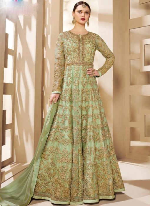 Elegant Green Heavy Embroidered Designer Anarkali Suit