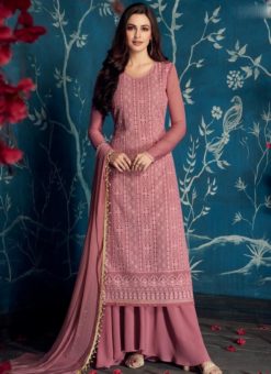 Pink Georgette Embroidered Designer Palazzo Suit