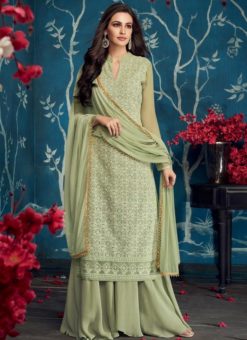 Pista Green Georgette Embroidered Designer Palazzo Suit