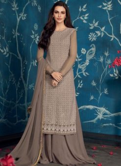 Brown Georgette Embroidered Designer Palazzo Suit