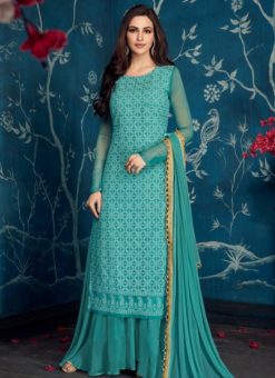 Sky Blue Georgette Embroidered Designer Palazzo Suit