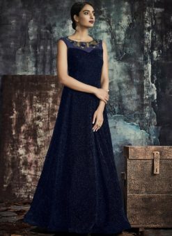 Navy Blue Velvet Designer Party Wear Gown