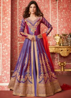 Purple Silk Embroidered Work Designer Anarkali Salwar Suit