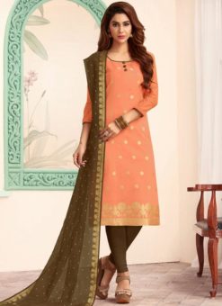 Peach Banarasi Silk Party Wear Churidar Suit