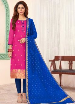 Pink Banarasi Silk Party Wear Churidar Suit