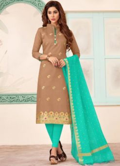 Brown Banarasi Silk Party Wear Churidar Suit