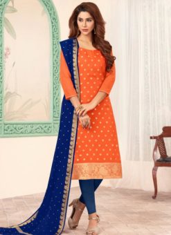 Orange Banarasi Silk Party Wear Churidar Suit