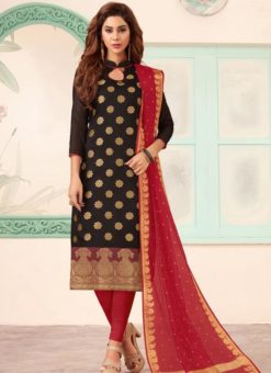 Black Banarasi Silk Party Wear Churidar Suit