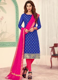 Blue Banarasi Silk Party Wear Churidar Suit