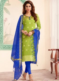 Green Banarasi Silk Party Wear Churidar Suit