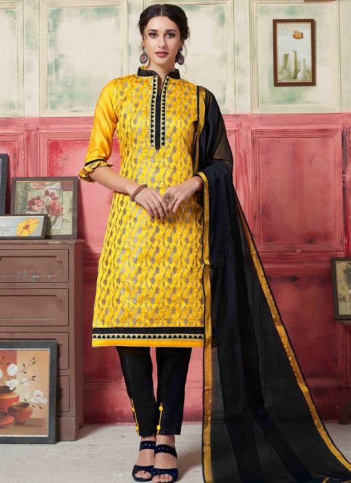 Yellow Banarasi Silk Party Wear Salwar Kameez