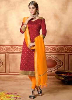 Designer Maroon Banarasi Silk Salwar Suit
