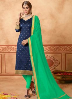 Designer Navy Blue Banarasi Silk Salwar Suit