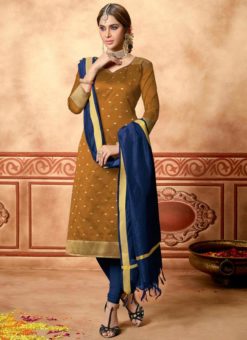Designer Brown Banarasi Silk Salwar Suit