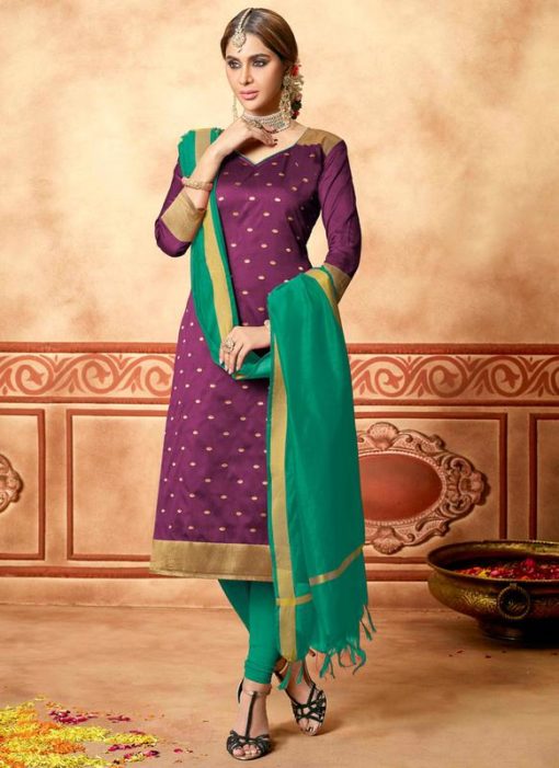 Designer Pruple Banarasi Silk Salwar Suit